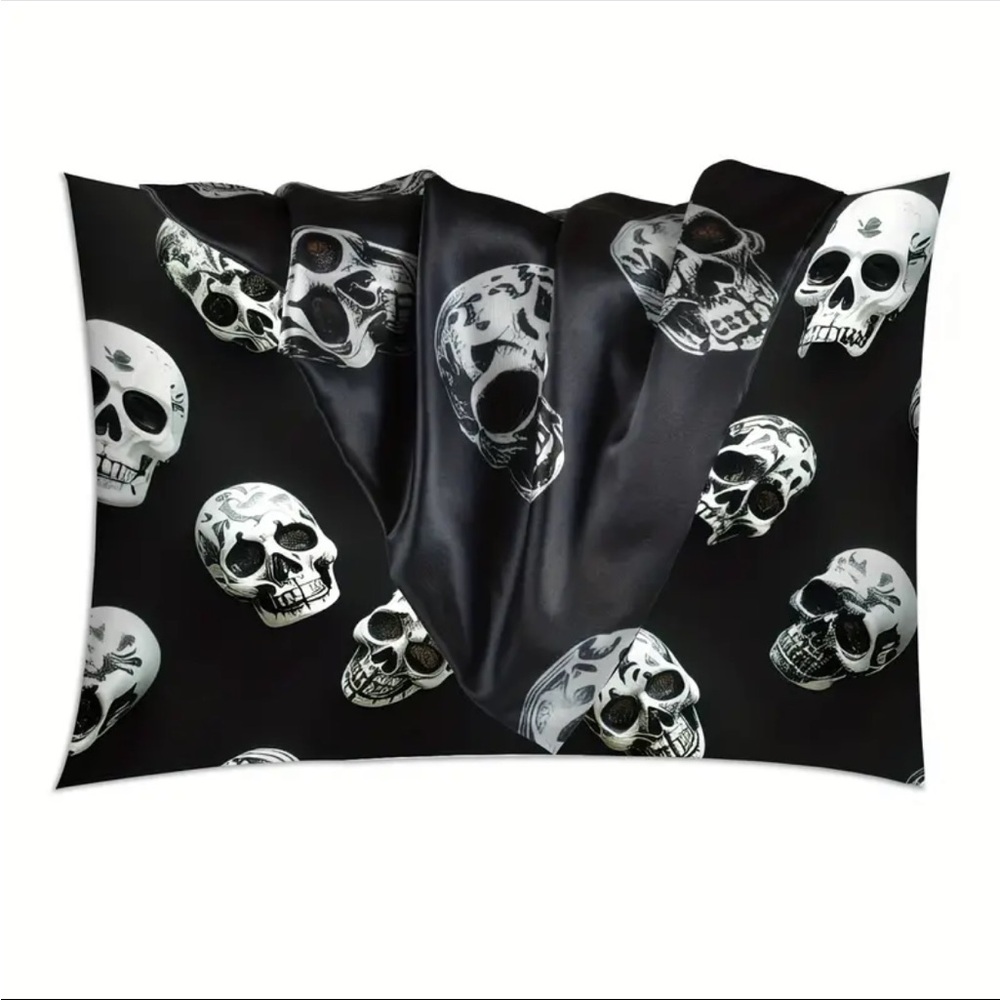 Skull Satin Pillowcases Set of 2 Queen Size, Satin Skull Pillowcases